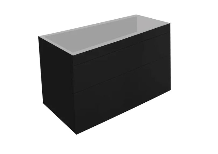 Mat zwart badmeubel van 100 cm als basis voor een mat zwart badkamer met warme accenten