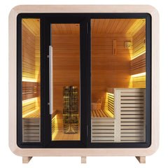 AWT Gartensauna Saunahaus THE CUBE X1 Hemlock 250x250 9kW Cilindro