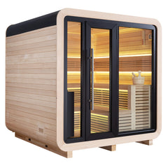 AWT Gartensauna Saunahaus THE CUBE X2 Hemlock 250x250 9kW Cilindro