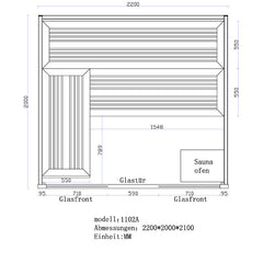 AWT Sauna E1102A Pappelholz 220x200 9kW Cilindro