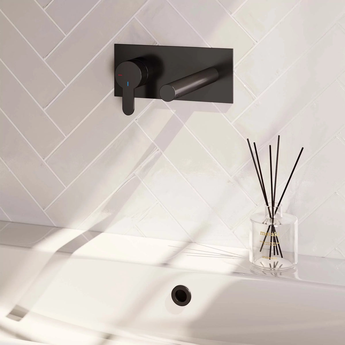 BRAUER Black Edition inbouw wastafelmengkraan met rechte uitloop en afdekplaat model D2 mat zwart