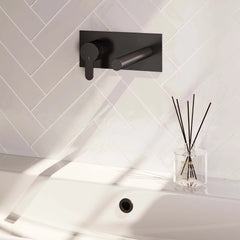 BRAUER Black Edition inbouw wastafelmengkraan met rechte uitloop en afdekplaat model D2 mat zwart