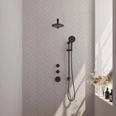 BRAUER Black Edition thermostatische inbouw regendouche SET 19 met 20 cm douchekop en rechte muurarm en 3-standen handdouche en doucheslang en geïntegreerde glijstang mat zwart