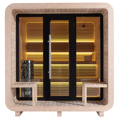 AWT Gartensauna Saunahaus THE CUBE X3 Hemlock 225x225 9kW Cilindro