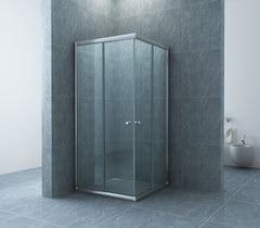 Eco hoekinstap cabine met 2 schuifdeuren 1000 x 1000 x 1900 x 5 mm helder glas/chroom