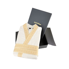 Aymando Dubai Badjas - Wit met Goud - Luxe Unisex Badjas van 100% Katoen met Geborduurde Gouden Bies