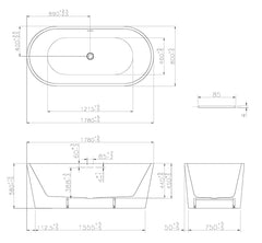 Libero vrijstaand ligbad 178 x 80 cm acryl glans wit met waste wit glans