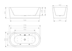 Libero vrijstaand whirlpool ligbad 170x80 cm acryl glans wit met waste chroom