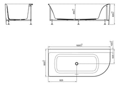Zenn hoekbad links 180 x 80 cm acryl glans wit met waste glans wit