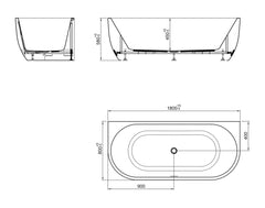 Liora half vrijstaand ligbad 180 x 80 cm acryl glans wit met waste glans wit