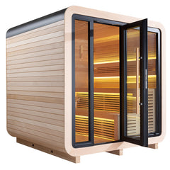 AWT Gartensauna Saunahaus THE CUBE X2 Hemlock 225x225 9kW EOS Cubo