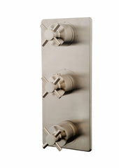 Cross trim kit built-in thermostatic mixer 3 way brushed steel