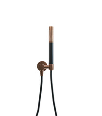 UniMatch shower set with 1-function stick hand shower, shower hose, and brushed bronze/matte black wall elbow
