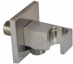 Rombo wandaansluitbocht met handdouchehouder vierkant 1/2" geborsteld staal PVD