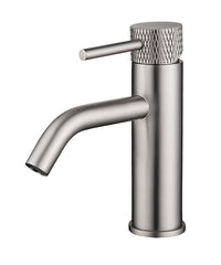 Ribbed basin mixer brushed steel