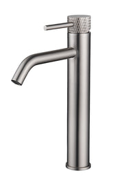 Ribbd XL basin mixer high with cold start brushed steel PVD