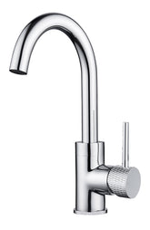 Grooved basin mixer with swivel spout and cold start chrome