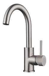 Ribbed basin mixer with swivel spout and cold start brushed steel PVD