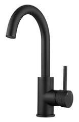 Ribbed basin mixer with swivel spout matt black