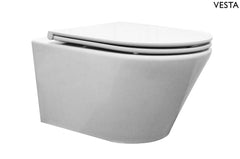 Vesta wall-mounted toilet with Flatline soft-close and quick-release glossy white toilet seat