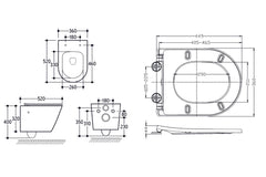 Wiesbaden Wandcloset Bidet Vesta - 52 cm - Rimless - Bidet functie-warm en koud water - Keramiek