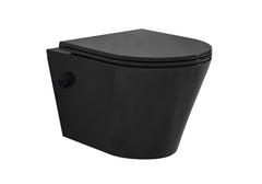 Wiesbaden Vesta wandcloset rimless met bidetkraan warm koud water met Flatline toiletzitting mat zwart