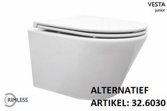 Vesta junior wandcloset rimless verkort met Flatline toiletzitting softclose en quick release glans wit