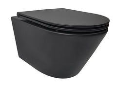 Vesta Tornado flush wall-mounted rimless toilet with Flatline soft-close and quick-release matte black toilet seat
