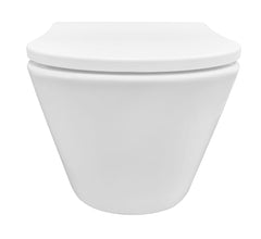 Vesta rimless wall-hung toilet with Shade slim soft-close and quick-release toilet seat matt white