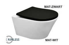 Vesta rimless wall-mounted toilet matte white with Shade slim toilet seat soft-close and quick-release matte black