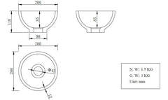 Tessa waskom rond 20 x 11 solid surface mat wit
