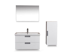bathroom furniture 80 + ceramic basin + mirror + side cabinet white