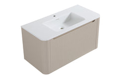 Sulora onderkast afgeronde hoeken geribbeld met 1 lade 1 uitsparing 120 x 48 cm mat beige