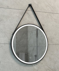 Cinto spiegel rond met band, LED, dimbaar en spiegelverwarming 60 cm mat zwart