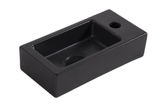 Rhea S mini vanity unit with right-hand basin, tap, siphon, and matt black drain plug