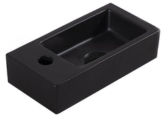 Rhea S mini vanity set with left-hand tap hole, tap, siphon, and matte black drain plug