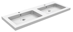Ceramic double washbasin with 2 tap holes 120x46x5 cm glossy white