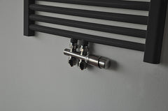 set thermostatic valve block straight brushed steel
