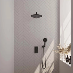 BRAUER Black Edition thermostatische inbouw regendouche 3-weg omstelling SET 32 met 30 cm douchekop en rechte muurarm en 3-standen handdouche en doucheslang en wandaansluitbocht mat zwart