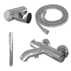 Brauer Carving badthermostaat met badset - staafhanddouche - geborsteld RVS PVD