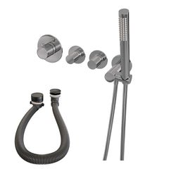 Brauer Copper Carving inbouw badthermostaat met badafvoer/vulcombinatie - staafhanddouche - Geborsteld Koper PVD - 5-GK-095