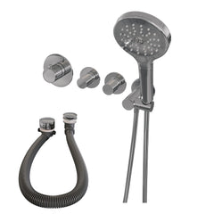 Brauer Gunmetal Carving inbouw badthermostaat met badafvoer/vulcombinatie - 3-standen handdouche - Geborsteld Gunmetal PVD - 5-GM-096