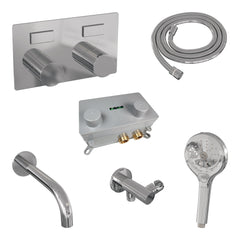 Brauer Stripe inbouw badthermostaat met drukknoppen en uitloop - 3-standen handdouche - chroom