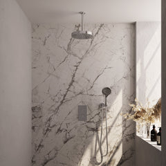Brauer Stripe thermostatische inbouw regendouche rechthoekig - 20cm plafondbuis - 3-standen handdouche - wandhouder - chroom