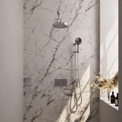 Brauer Stripe inbouw regendoucheset met drukknoppen - gebogen wandarm - 3-standen handdouche - glijstang - chroom