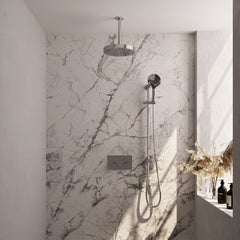 Brauer Stripe inbouw regendoucheset met drukknoppen - 20cm plafondbuis - 3-standen handdouche - glijstang - chroom