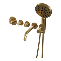 Brauer Copper Carving inbouw badthermostaat met uitloop - 3-standen handdouche - Geborsteld Koper PVD - 5-GK-094