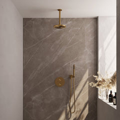 Brauer Edition inbouw regendoucheset 3-weg rond - 20cm hoofddouche - plafondarm - staafhanddouche - wandhouder - Geborsteld Goud PVD