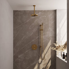 Brauer Edition inbouw regendoucheset 3-weg rond - 20cm hoofddouche - plafondarm - staafhanddouche - glijstang - Geborsteld Goud PVD