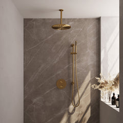 Brauer Edition inbouw regendoucheset 3-weg rond - 30cm hoofddouche - plafondarm - staafhanddouche - glijstang - Geborsteld Goud PVD